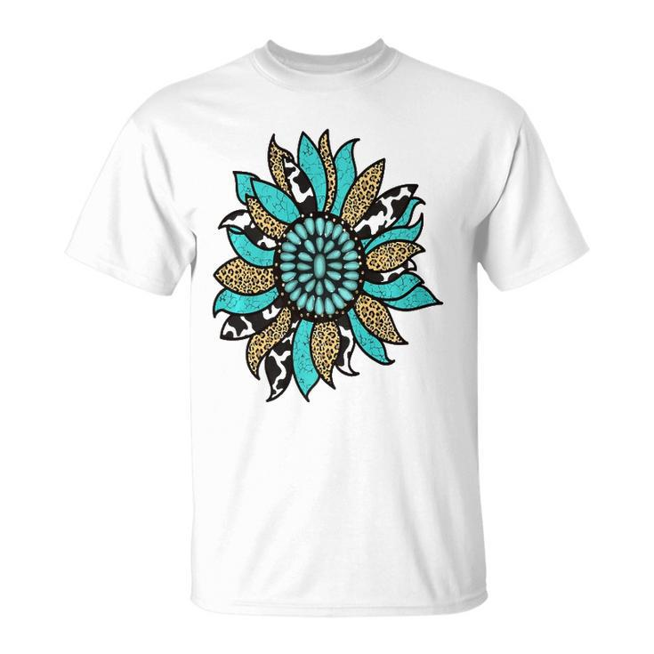 Turquoise Rodeo Decor Graphic Sunflower  Unisex T-Shirt