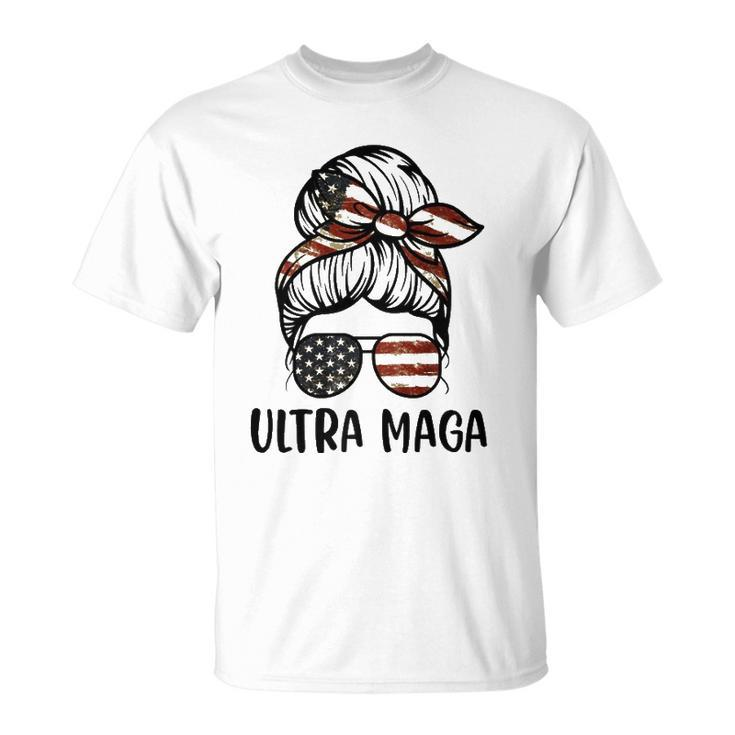 Ultra Maga American Flag Messy Bun  Unisex T-Shirt