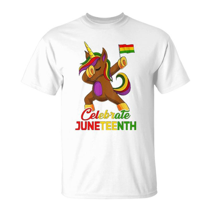 Unicorn Dabbing Juneteenth Celebrate Black Women Girls Kids Unisex T-Shirt