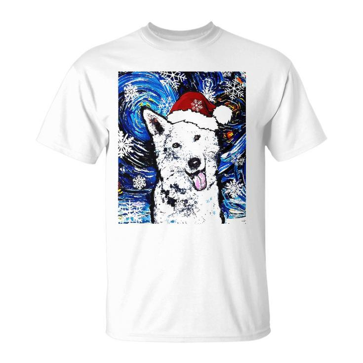 White German Shepherd Santa Starry Night Dog Christmas Unisex T-Shirt