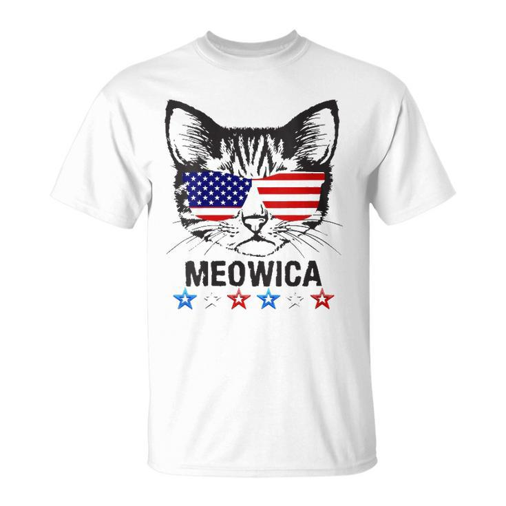 Womens 4Th Of July American Flag Cat Meowica  V-Neck Unisex T-Shirt