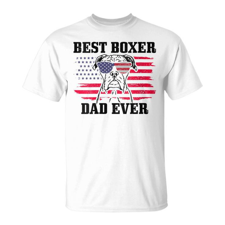 Womens Best Boxer Dad Ever Dog Patriotic 4Th Of July American Flag  Unisex T-Shirt
