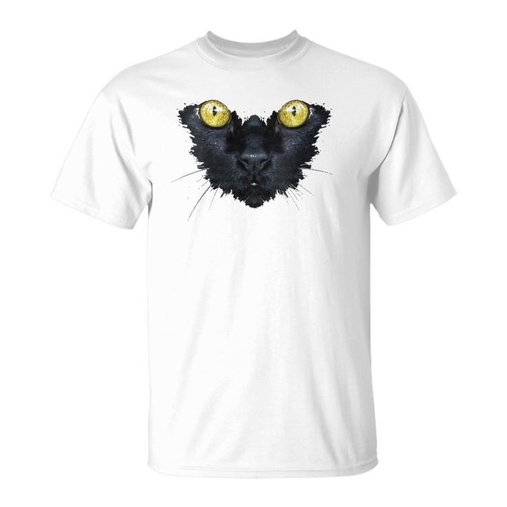 Womens Black Cat Yellow Eyes Kitty Kitten Cat Face  Unisex T-Shirt