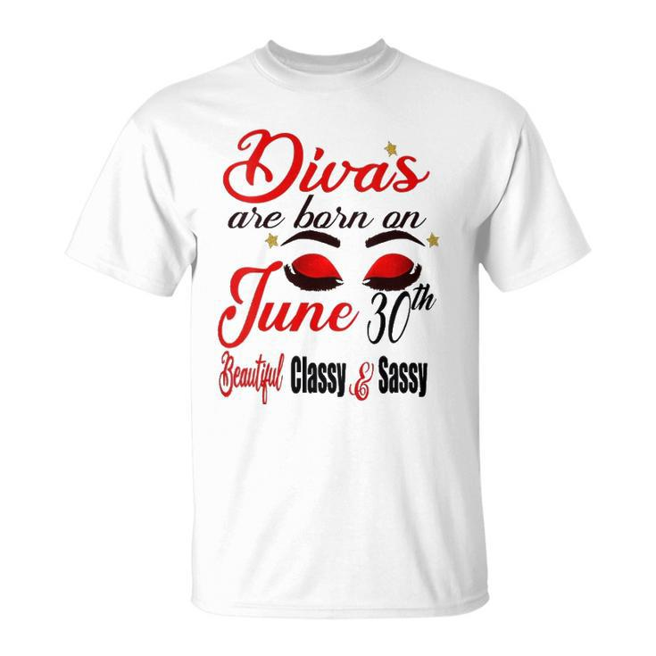 Womens Divas Are Born On June 30Th Cancer Girl Astrology June Queen V Neck Unisex T-Shirt