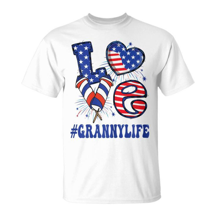 Womens Granny Love Usa Flag Grandma 4Th Of July Family Matching  Unisex T-Shirt