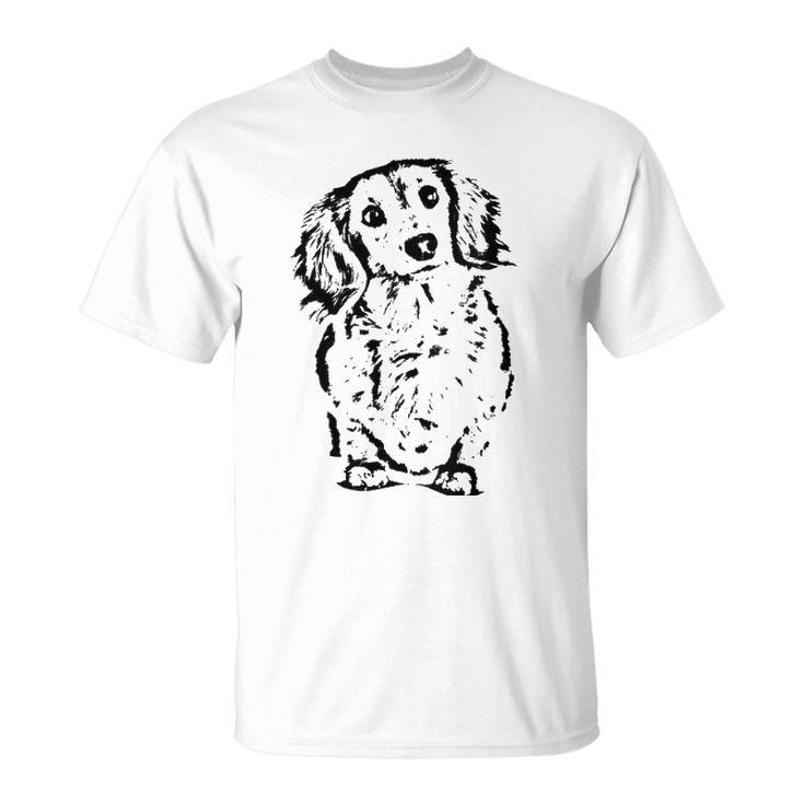 Womens Long Hair Dachshund Lover Gift Doxie Mom Dad Cute Wiener Dog V-Neck Unisex T-Shirt
