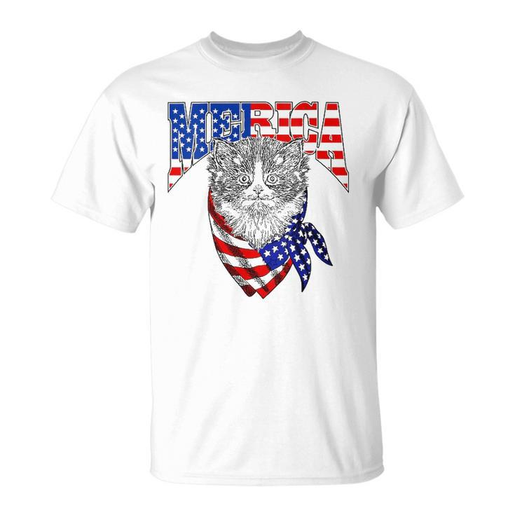 Womens Merica Cat Happy 4Th Of July American Flag Great Family Gift V-Neck Unisex T-Shirt