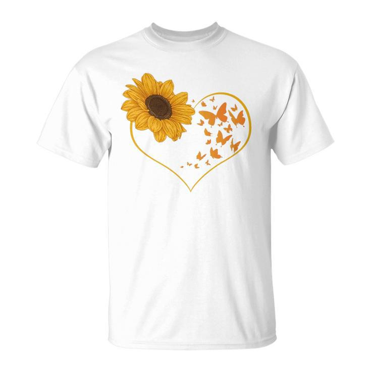 Yellow Flower Sunflowers Heart Butterfly Blossom Sunflower Unisex T-Shirt