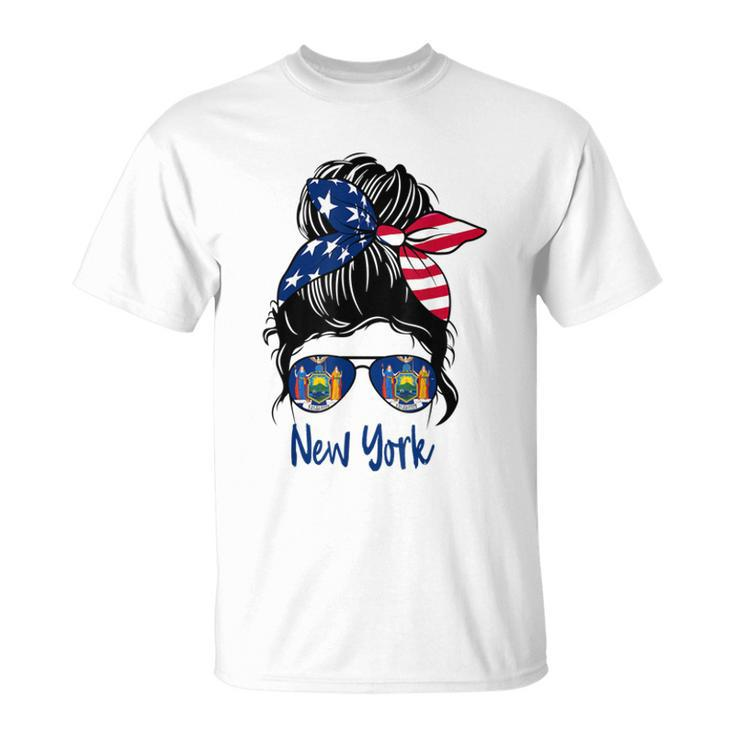 New York Girl New York Flag State Girlfriend Messy Bun  Unisex T-Shirt