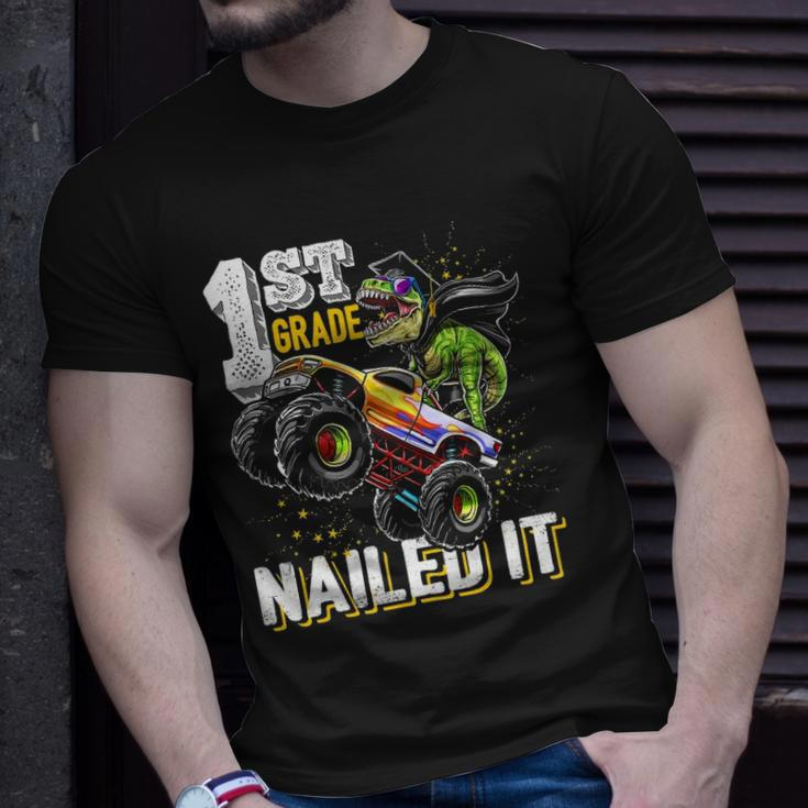 1St Grade Nailed It Dinosaur Monster Truck Graduation Cap Unisex T-Shirt Gifts for Him