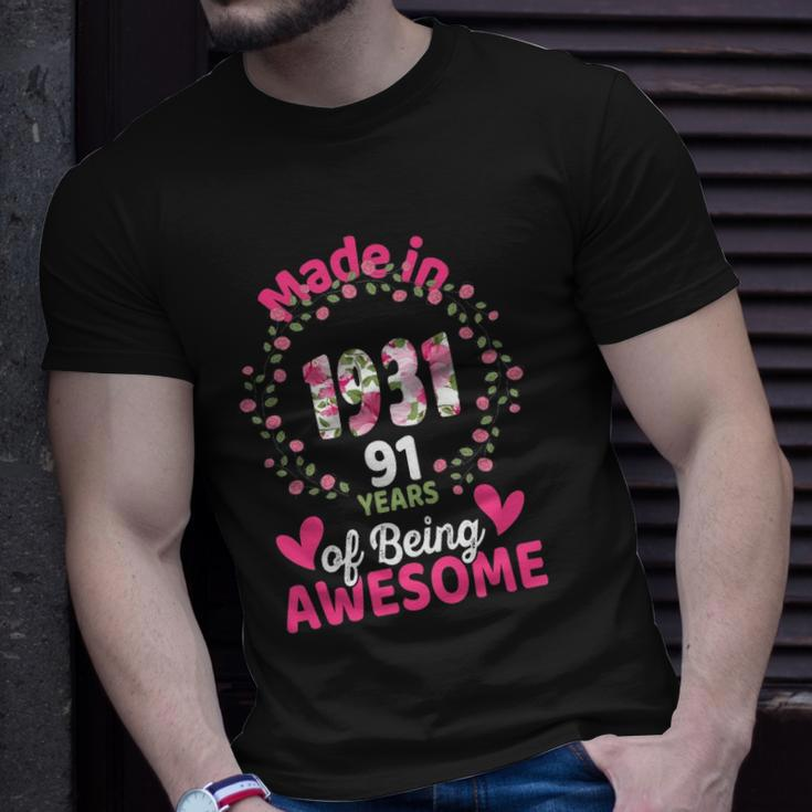 91 Years Old 91St Birthday Born In 1931 Women Girls Floral Unisex T-Shirt Gifts for Him