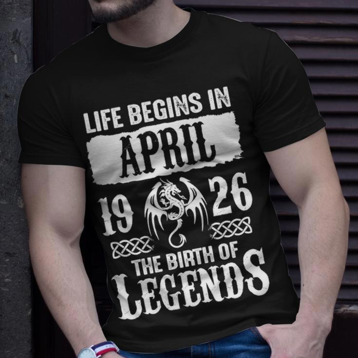 April 1926 Birthday Life Begins In April 1926 T-Shirt Gifts for Him