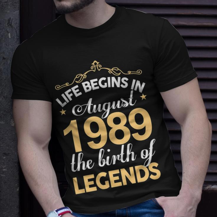 August 1989 Birthday Life Begins In August 1989 V2 T-Shirt Gifts for Him