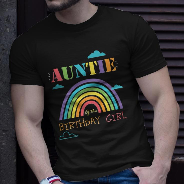 Auntie Of The Birthday Girl Rainbow Theme Matching Family Unisex T-Shirt Gifts for Him