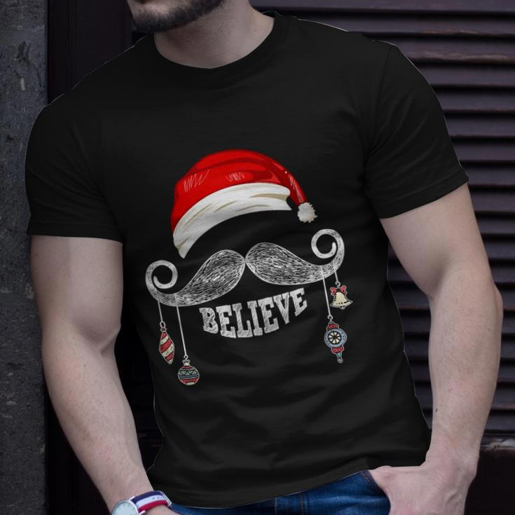 Believe Christmas Santa Mustache With Ornaments - Believe Unisex T-Shirt Gifts for Him