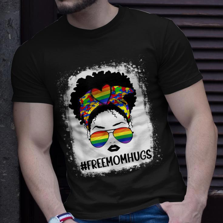 Black Womens Free Mom Hugs Messy Bun Lgbt Pride Rainbow Unisex T-Shirt Gifts for Him