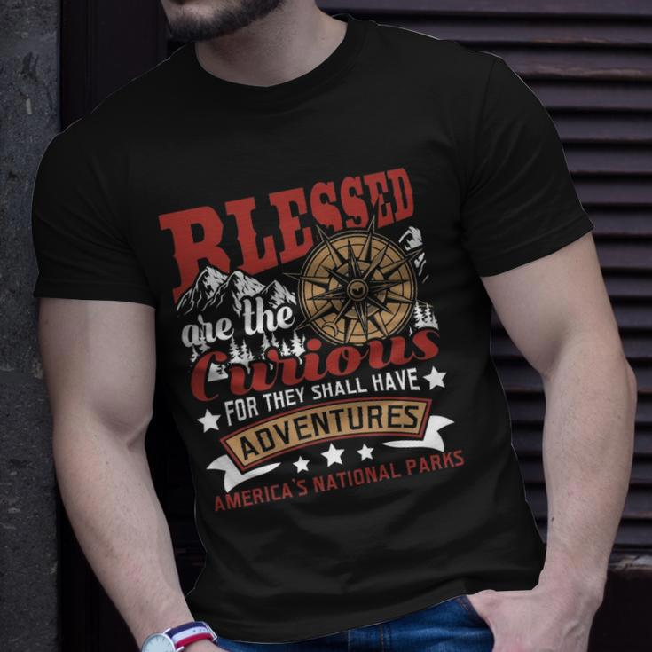 Blessed Are The Curious - Us National Parks Hiking & Camping Unisex T-Shirt Gifts for Him