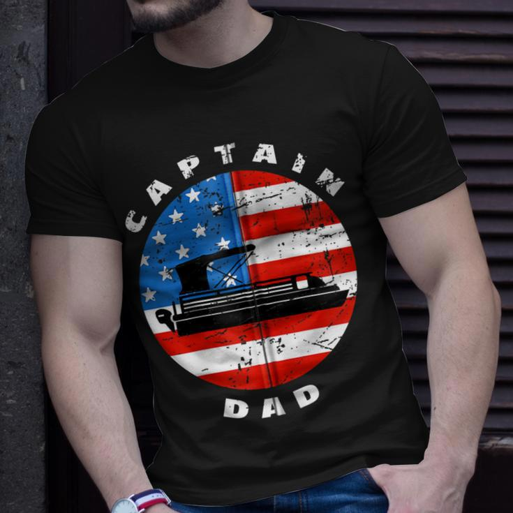 Captain Dad Pontoon Boat Retro Us Flag 4Th Of July Boating Zip Unisex T-Shirt Gifts for Him