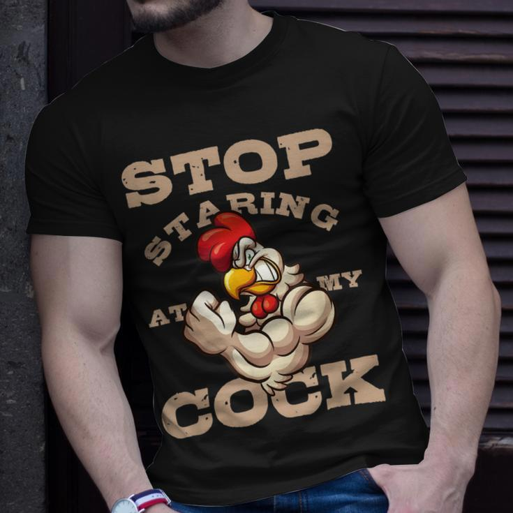 Chicken Chicken Chef Culinarian Cook Chicken Puns Stop Staring At My Cock V3 Unisex T-Shirt Gifts for Him