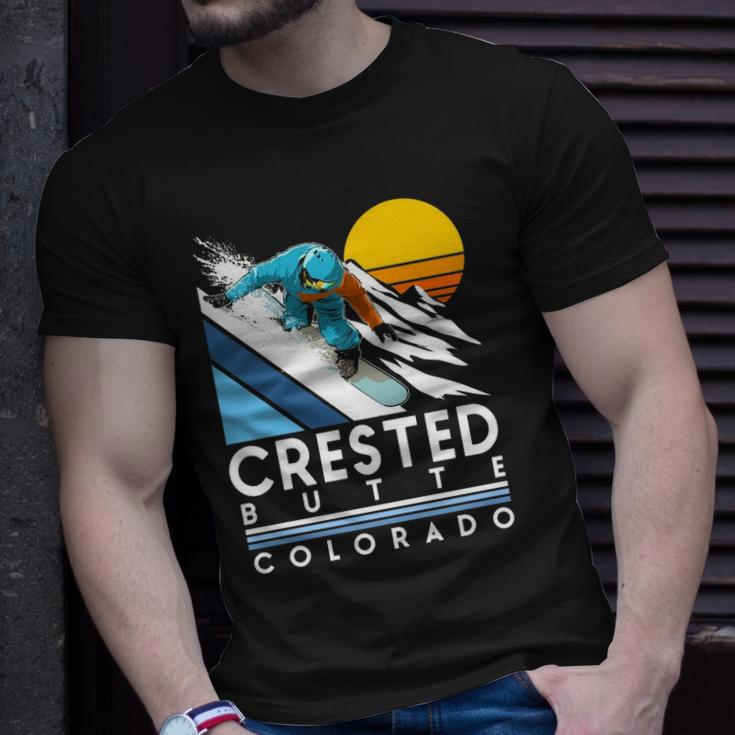 Crested Butte Colorado Retro Snowboard Unisex T-Shirt Gifts for Him