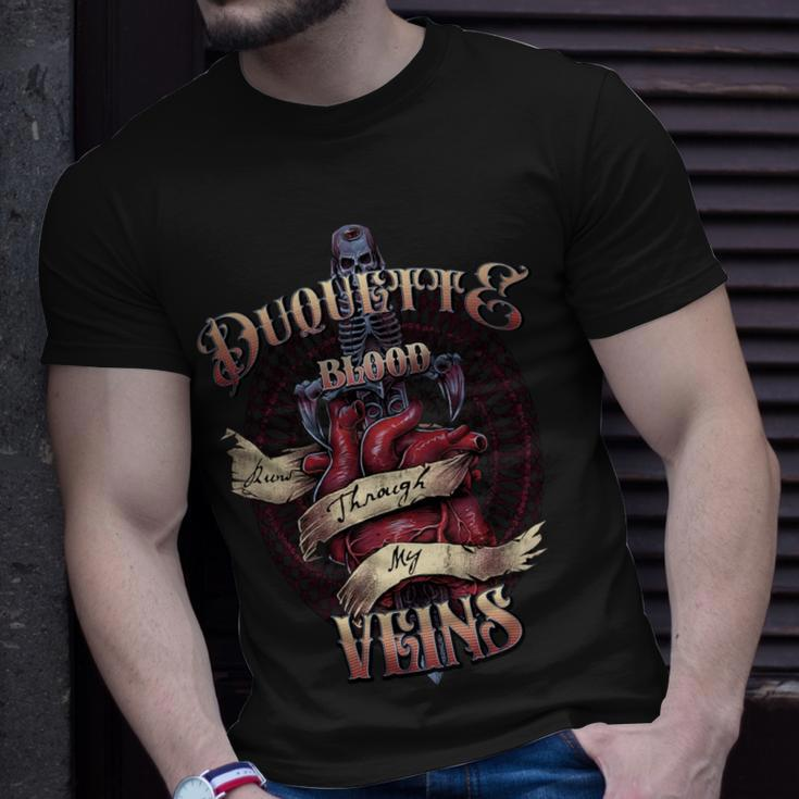 Duquette Blood Runs Through My Veins Name Unisex T-Shirt Gifts for Him