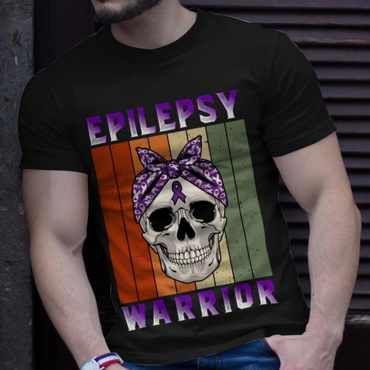 Epilepsy Warrior Skull Women Vintage Purple Ribbon Epilepsy Epilepsy Awareness Unisex T-Shirt Gifts for Him