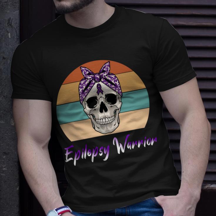 Epilepsy Warrior Skull Women Vintage Purple Ribbon Epilepsy Epilepsy Awareness V2 Unisex T-Shirt Gifts for Him