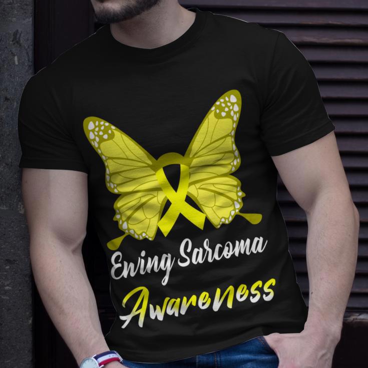 Ewings Sarcoma Awareness Butterfly Yellow Ribbon Ewings Sarcoma Ewings Sarcoma Awareness Unisex T-Shirt Gifts for Him