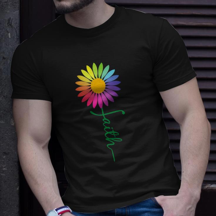Faith Cross Flower Rainbow Christian Gift Unisex T-Shirt Gifts for Him