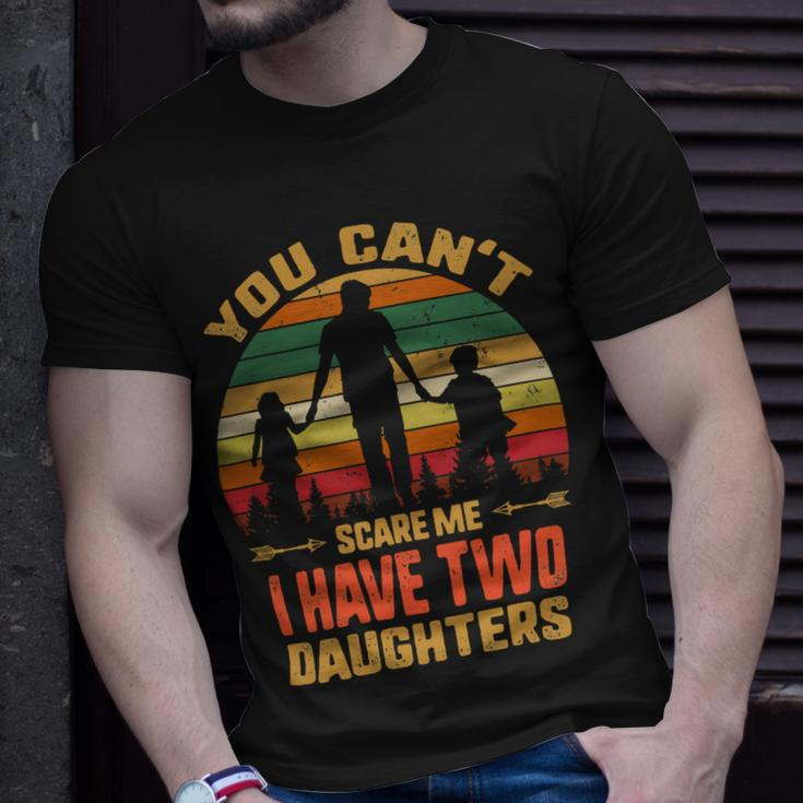 Father Grandpa You Cant Scare Me I Have Two Daughters Vintage Sunset 22 Family Dad Unisex T-Shirt Gifts for Him