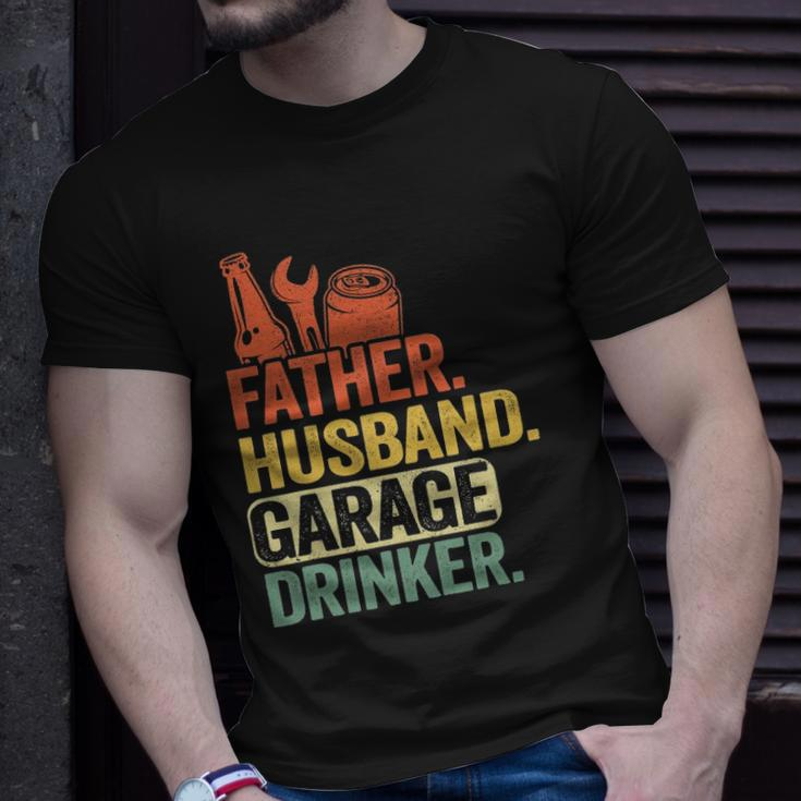 Father Husband Garage Drinker Vintage Mechanic Dad Handyman Unisex T-Shirt Gifts for Him