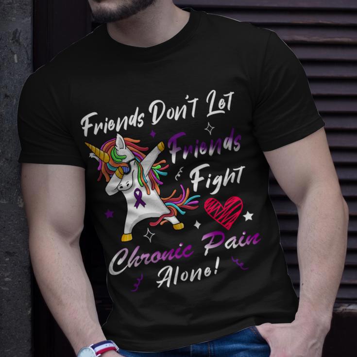 Friends Dont Let Friends Fight Chronic Pain Alone Unicorn Purple Ribbon Chronic Pain Support Chronic Pain Awareness Unisex T-Shirt Gifts for Him