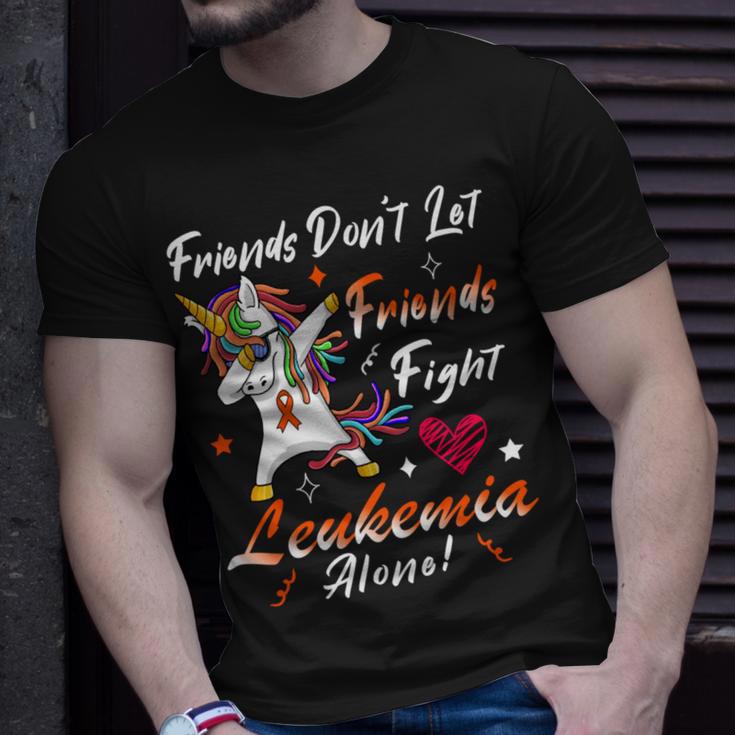 Friends Dont Let Friends Fight Leukemia Alone Unicorn Orange Ribbon Leukemia Leukemia Awareness Unisex T-Shirt Gifts for Him