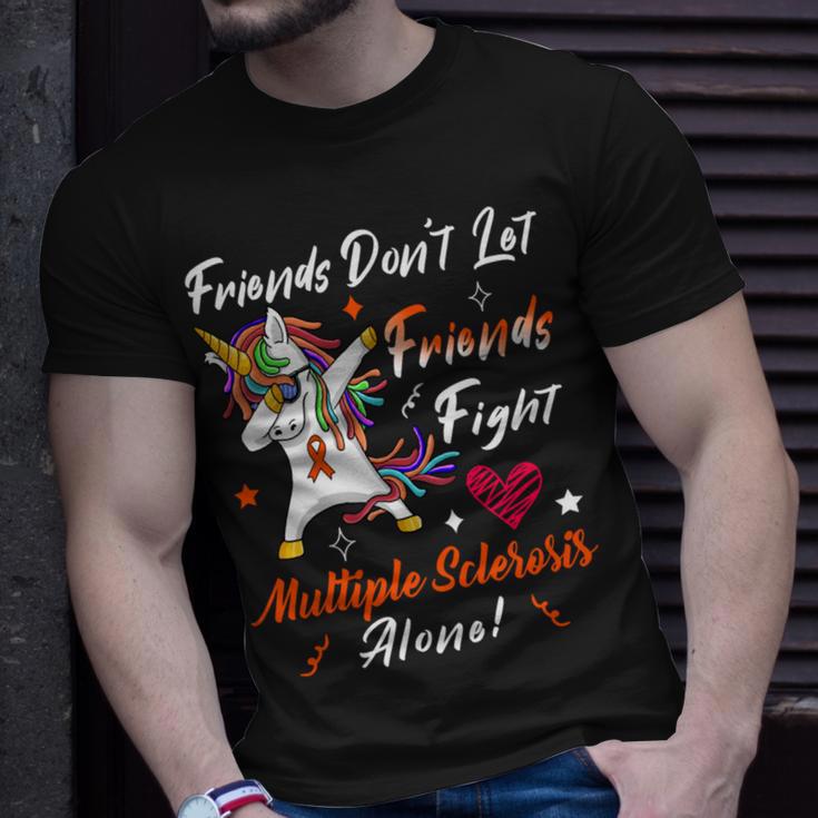 Friends Dont Let Friends Fight Multiple Sclerosis Alone Unicorn Orange Ribbon Multiple Sclerosis Multiple Sclerosis Awareness Unisex T-Shirt Gifts for Him