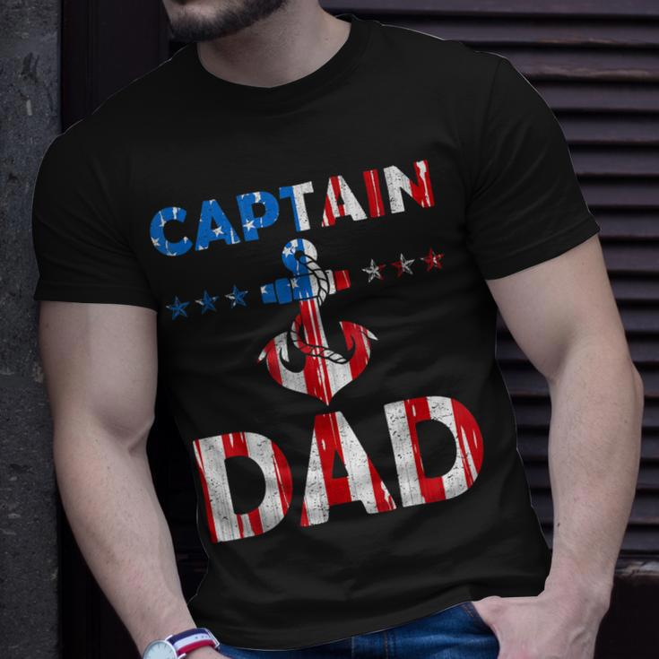 Funny Captain Dad Boat Owner American Flag 4Th Of July Unisex T-Shirt Gifts for Him