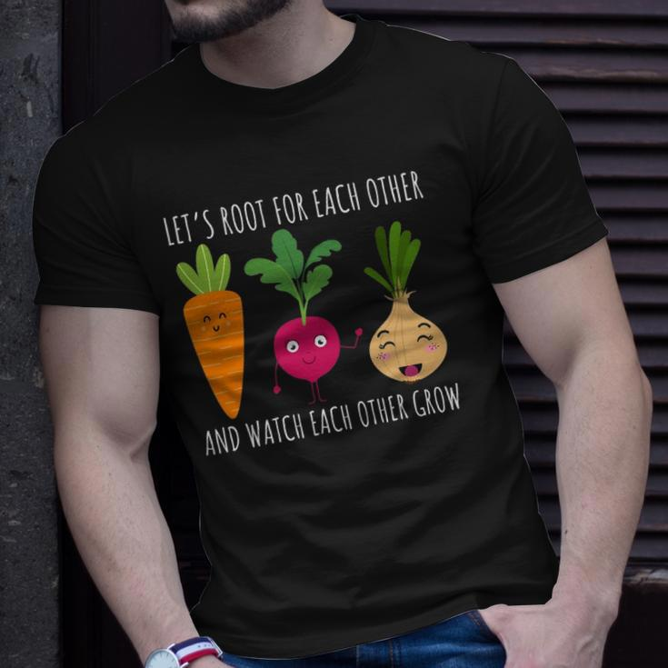 Funny Cute Lets Root For Each Other Vegetable Garden Lover Unisex T-Shirt Gifts for Him