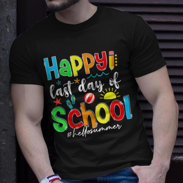 Funny Happy Last Day Of School Hello Summer Multicolored Unisex T-Shirt Gifts for Him