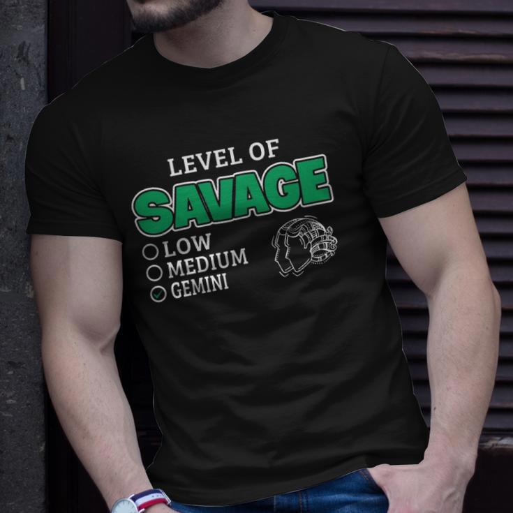 Gemini Zodiac Sign Level Of Savage Funny Quote Unisex T-Shirt Gifts for Him