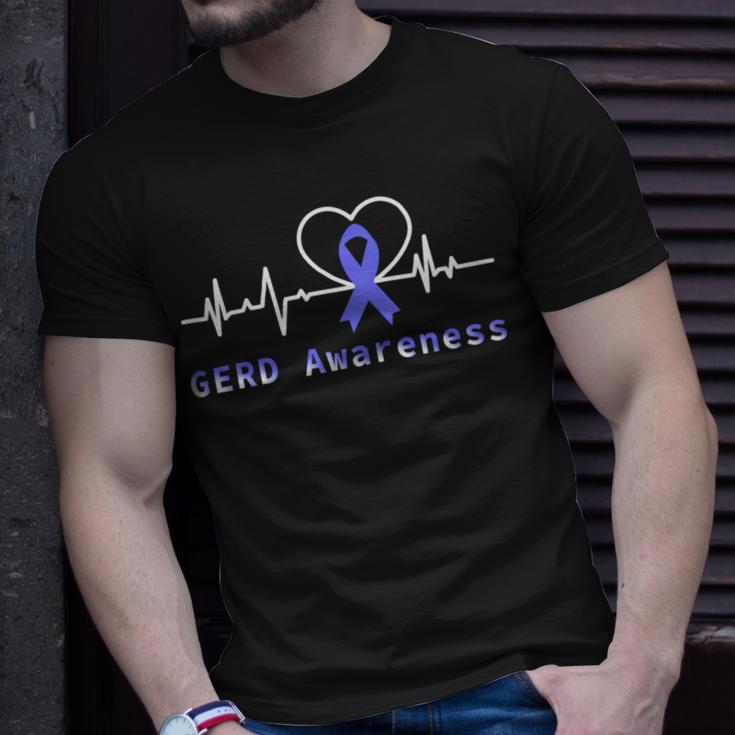 Gerd Awareness Heartbeat Periwinkle Blue Ribbon Gastroesophageal Reflux Disease Gerd Awareness Unisex T-Shirt Gifts for Him