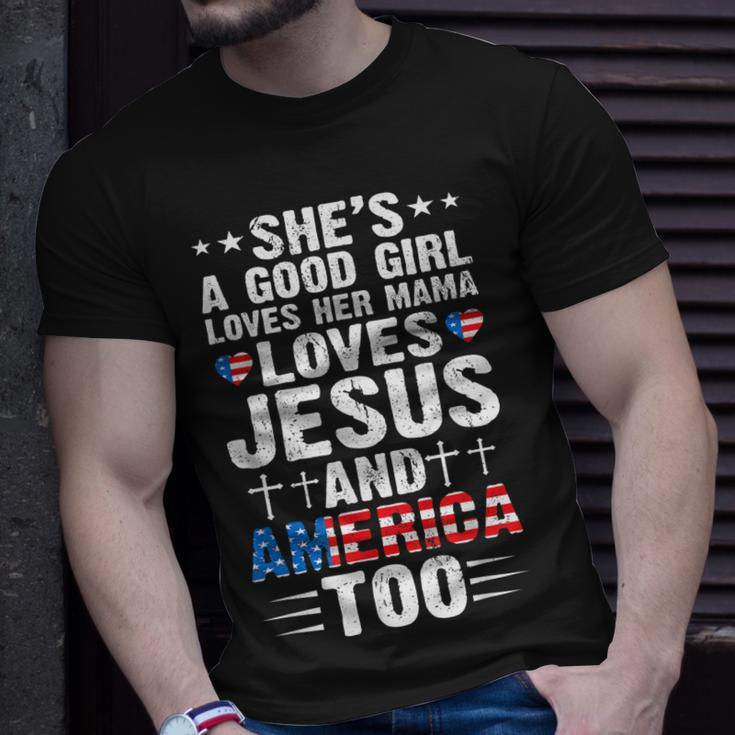 Girl Who Loves Her Mama Jesus And America 4Th Of July Unisex T-Shirt Gifts for Him