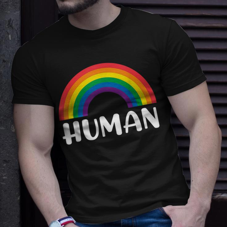 Human Rainbow Lgbt Pride Homo Lesbian Pride Unisex T-Shirt Gifts for Him