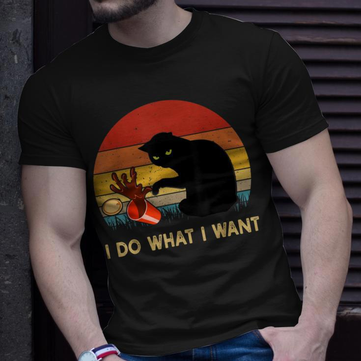 I Do What I Want Funny Black Cat Gifts For Women Men Vintage Unisex T-Shirt Gifts for Him