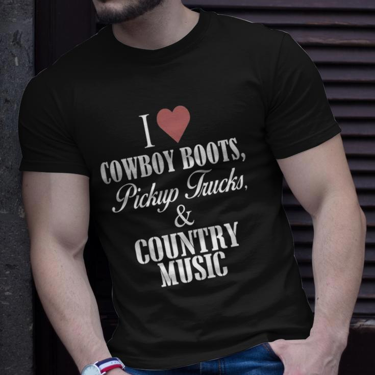 I Heart Cowboy Boots Pickup Trucks And Country Music Unisex T-Shirt Gifts for Him