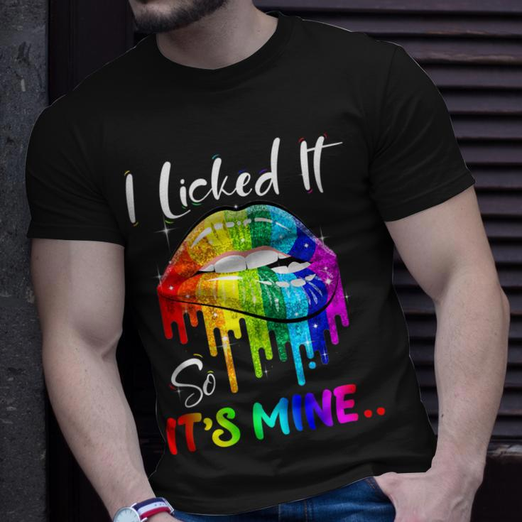 I Licked It So Its Mine Funny Lesbian Gay Pride Lgbt Flag Unisex T-Shirt Gifts for Him