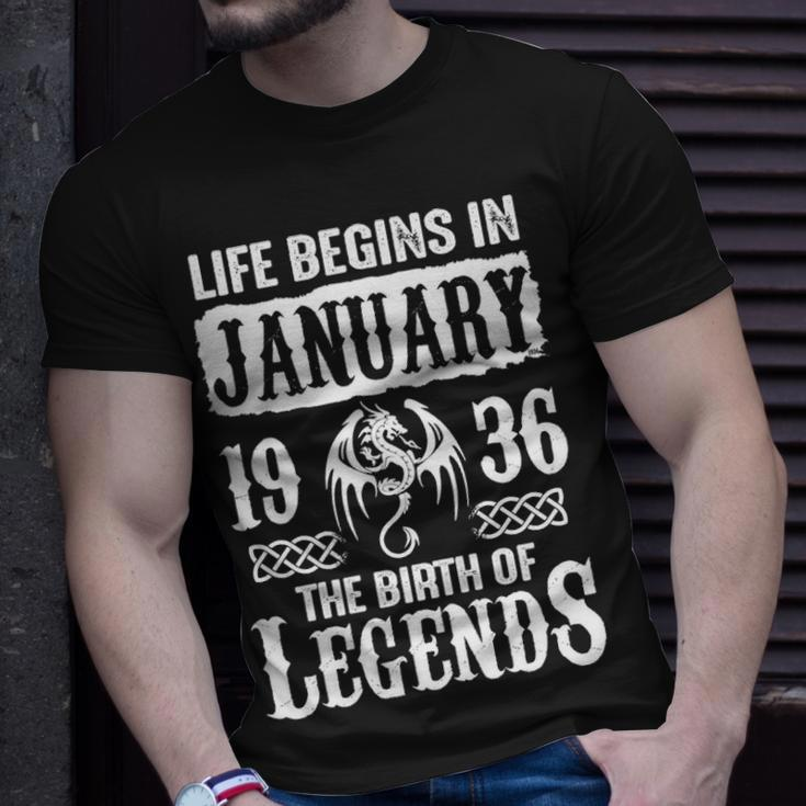 January 1936 Birthday Life Begins In January 1936 T-Shirt Gifts for Him