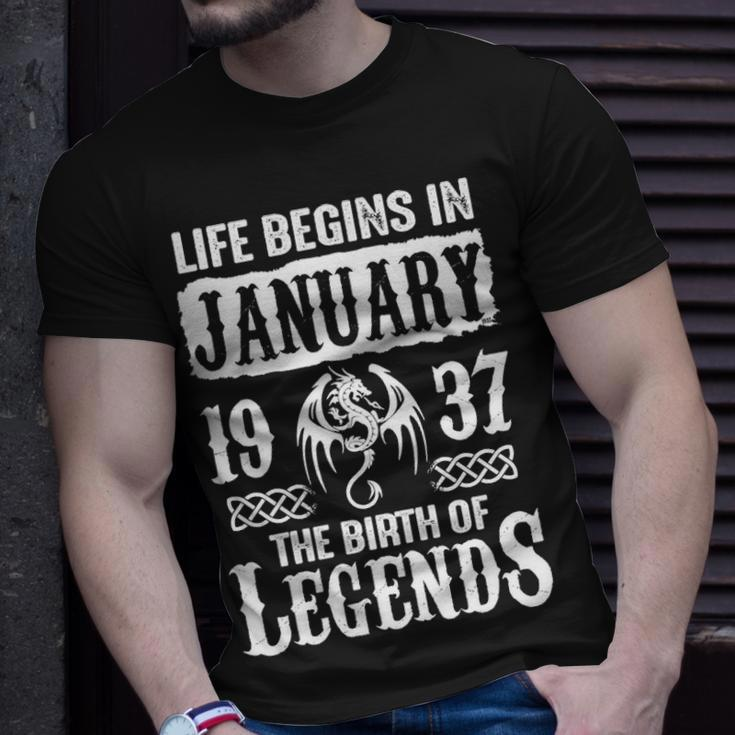 January 1937 Birthday Life Begins In January 1937 T-Shirt Gifts for Him