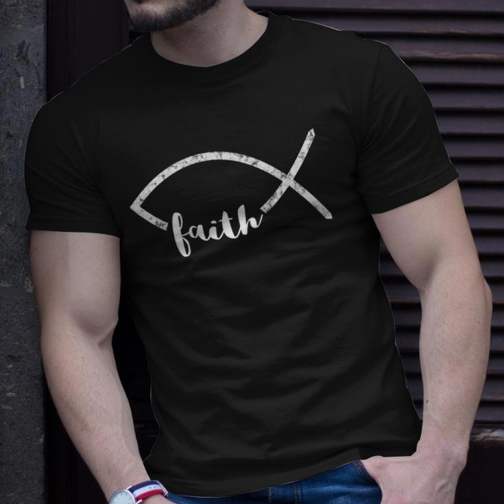 Jesus Fish Ichthy Emblem Christian Faith Symbol Ichthus Unisex T-Shirt Gifts for Him