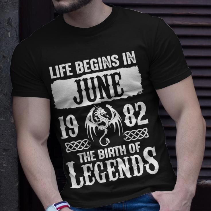 June 1982 Birthday Life Begins In June 1982 T-Shirt Gifts for Him
