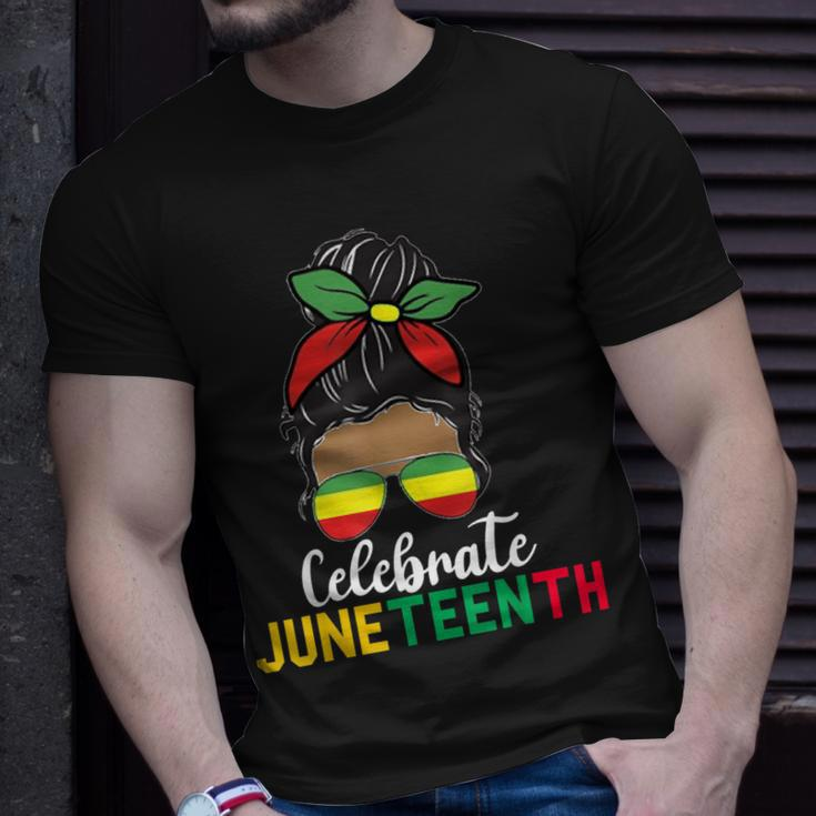 Juneteenth Outfit Women Messy Bun Eye Glasses Unisex T-Shirt Gifts for Him