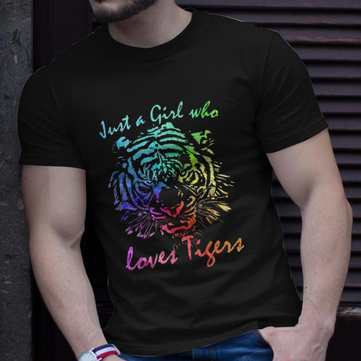 Just A Girl Who Loves Tigers Retro Vintage Rainbow Graphic Unisex T-Shirt Gifts for Him